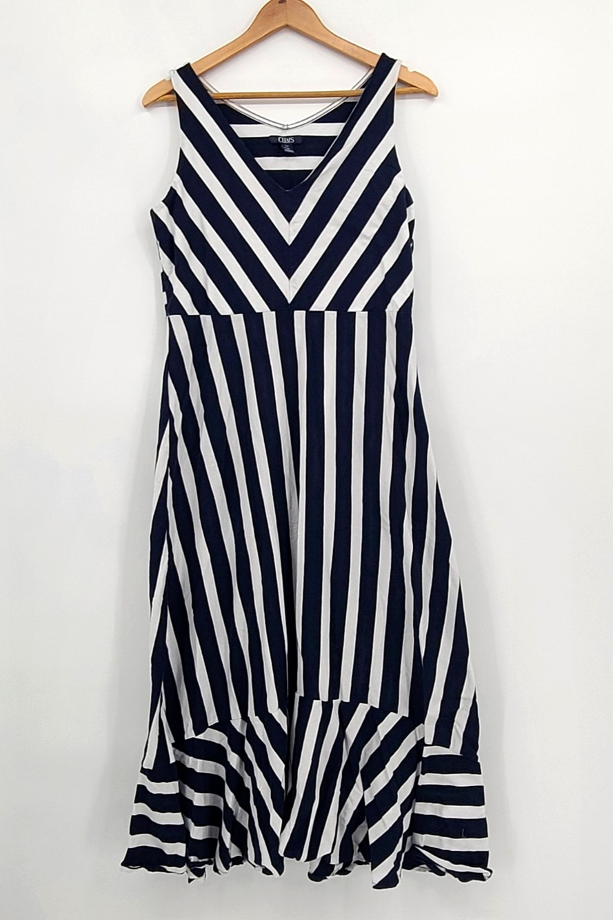 Chaps Nautical Navy Chevron Stripe Dress Casual Chic Coastal Resortwear Size L